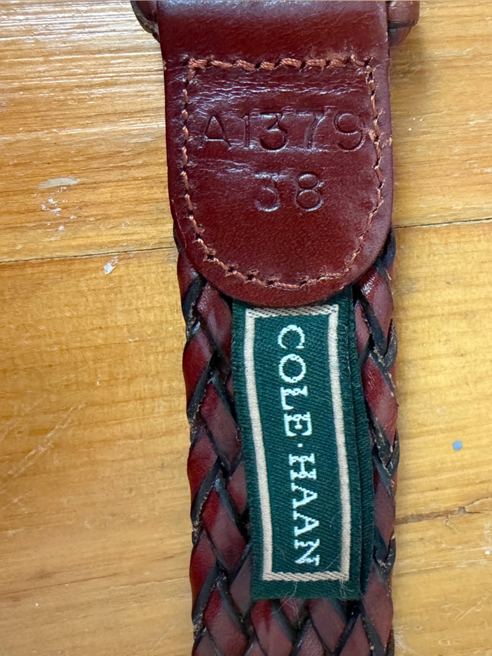 Cole Haan Braided Leather Belt in Burgundy and Black